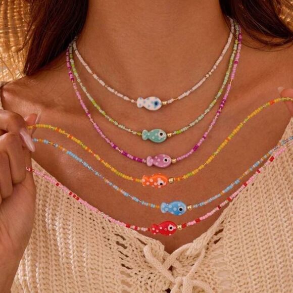 Orange fish Beaded Necklace M515 - Picture 1 of 4